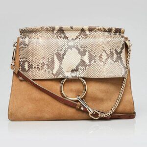 Chloe Beige Suede and Python Medium Faye Shoulder Bag